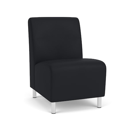 Lesro Siena Lounge Reception Armless Guest Chair, Brushed Steel, MD Black Upholstery SN1102